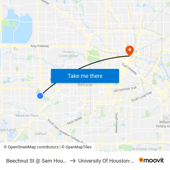 Beechnut St @ Sam Houston Pkwy to University Of Houston-Downtown map
