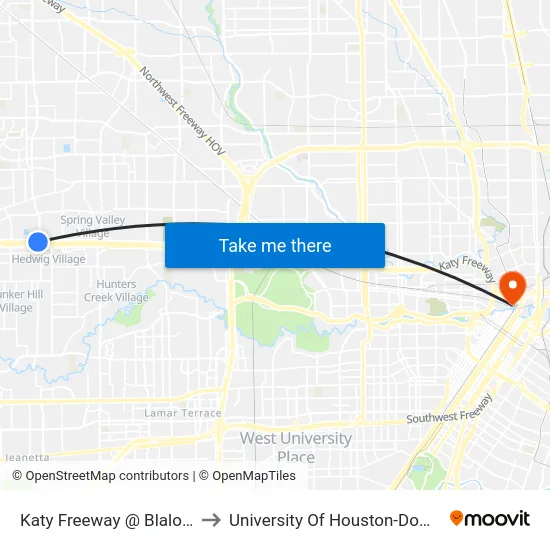 Katy Freeway @ Blalock Rd to University Of Houston-Downtown map