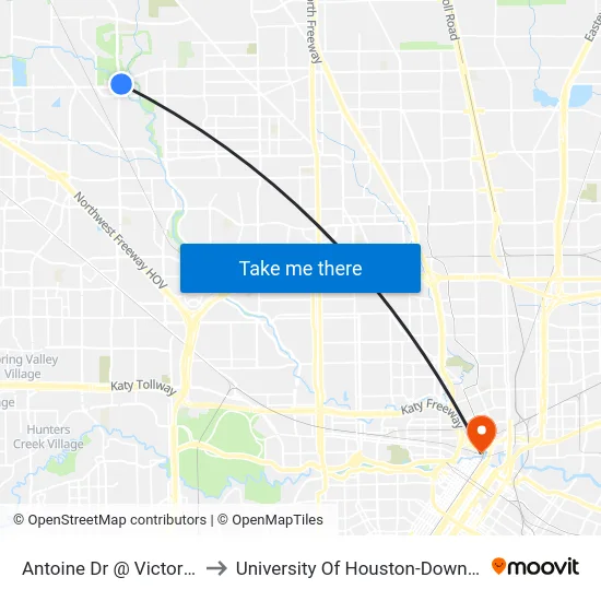Antoine Dr @ Victory Dr to University Of Houston-Downtown map