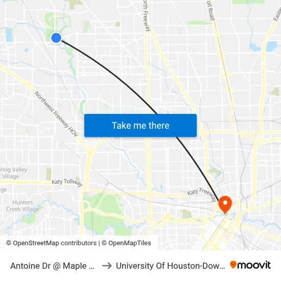 Antoine Dr @ Maple Hill Dr to University Of Houston-Downtown map