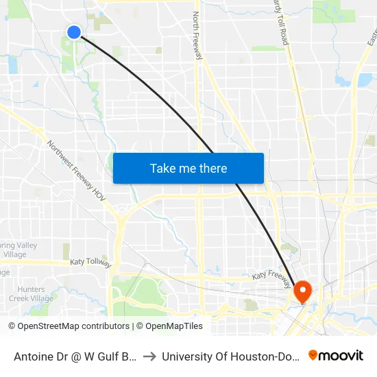 Antoine Dr @ W Gulf Bank Rd to University Of Houston-Downtown map