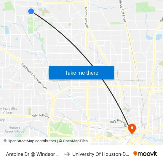 Antoine Dr @ Windsor Forest Dr to University Of Houston-Downtown map