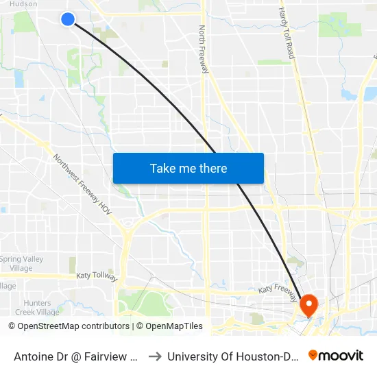 Antoine Dr @ Fairview Forest Dr to University Of Houston-Downtown map
