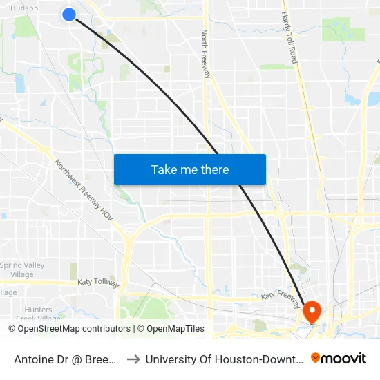 Antoine Dr @ Breen Dr to University Of Houston-Downtown map