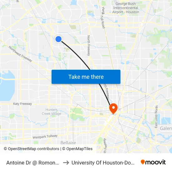Antoine Dr @ Romona Blvd to University Of Houston-Downtown map