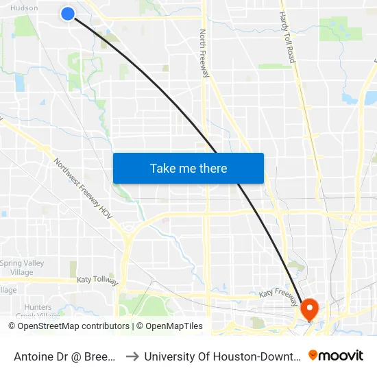Antoine Dr @ Breen Dr to University Of Houston-Downtown map