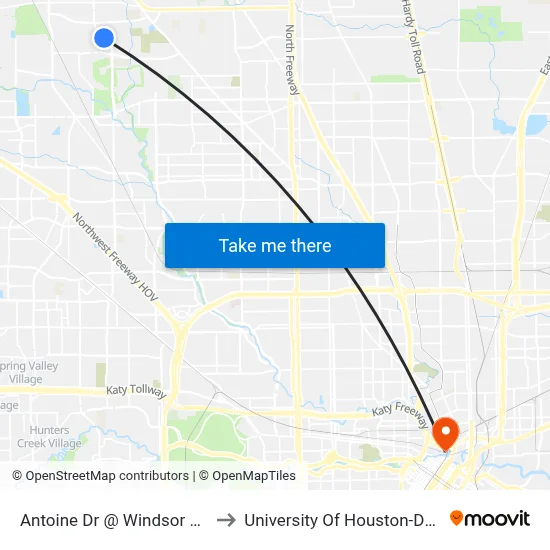 Antoine Dr @ Windsor Forest Dr to University Of Houston-Downtown map