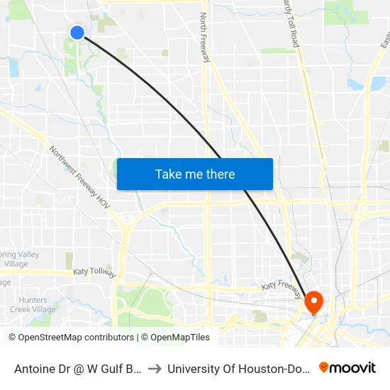 Antoine Dr @ W Gulf Bank Rd to University Of Houston-Downtown map