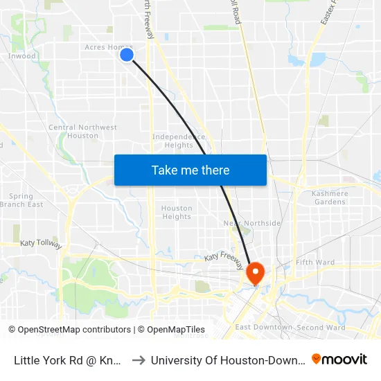 Little York Rd @ Knox St to University Of Houston-Downtown map
