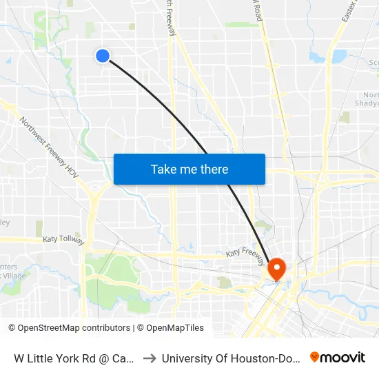 W Little York Rd @ Carver Rd to University Of Houston-Downtown map