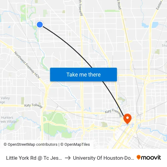 Little York Rd @ Tc Jester Blvd to University Of Houston-Downtown map