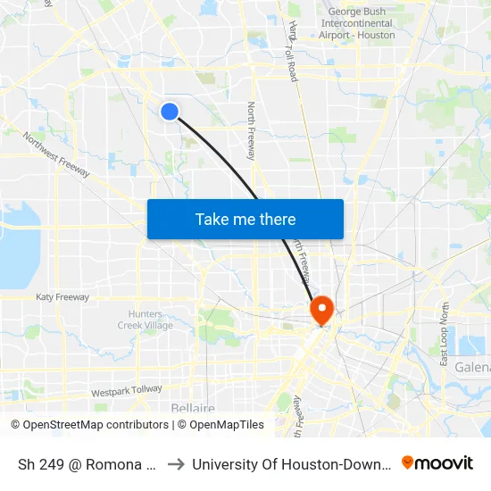 Sh 249 @ Romona Blvd to University Of Houston-Downtown map