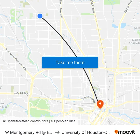 W Montgomery Rd @ Esther Dr to University Of Houston-Downtown map