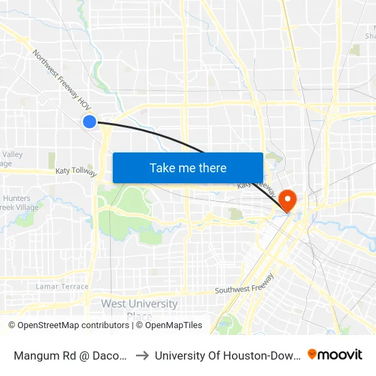Mangum Rd @ Dacoma St to University Of Houston-Downtown map