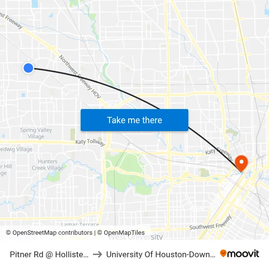 Pitner Rd @ Hollister Rd to University Of Houston-Downtown map