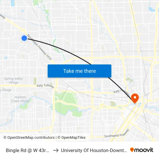 Bingle Rd @ W 43rd St to University Of Houston-Downtown map