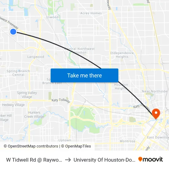 W Tidwell Rd @ Raywood Blvd to University Of Houston-Downtown map