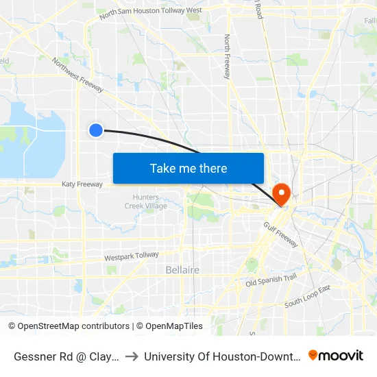 Gessner Rd @ Clay Rd to University Of Houston-Downtown map