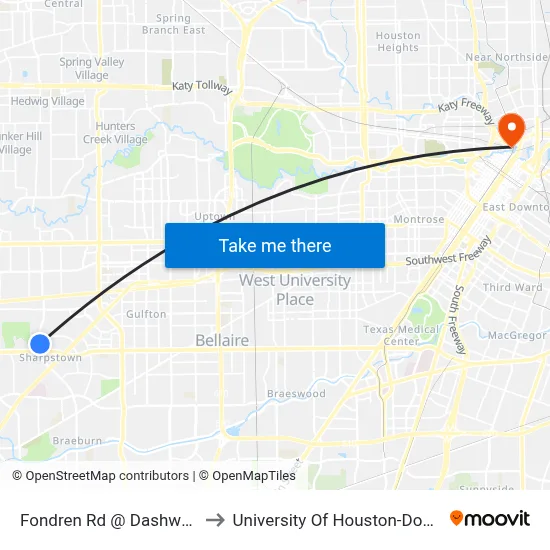 Fondren Rd @ Dashwood Dr to University Of Houston-Downtown map