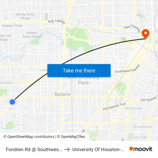 Fondren Rd @ Southwest Freeway to University Of Houston-Downtown map