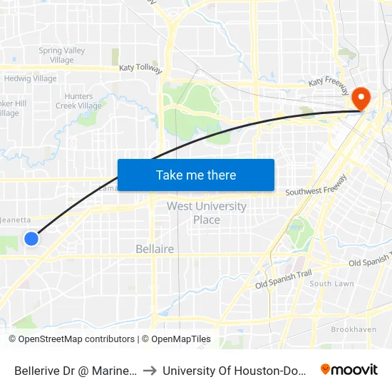 Bellerive Dr @ Marinette Dr to University Of Houston-Downtown map