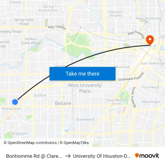 Bonhomme Rd @ Clarewood Dr to University Of Houston-Downtown map