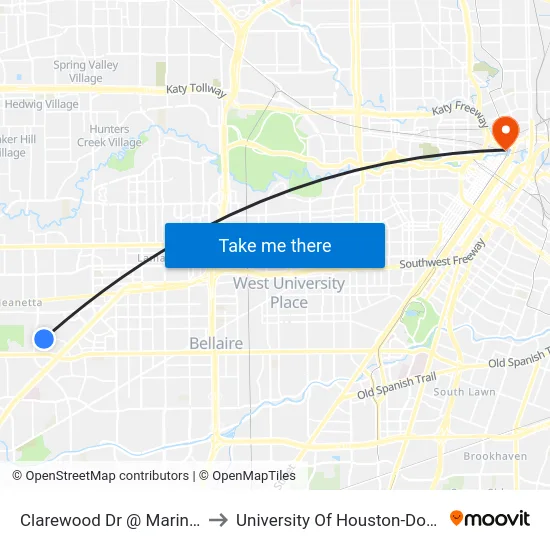 Clarewood Dr @ Marinette Dr to University Of Houston-Downtown map