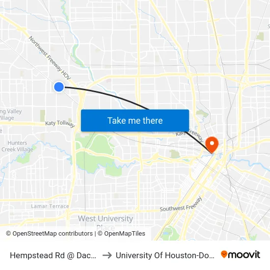 Hempstead Rd @ Dacoma St to University Of Houston-Downtown map