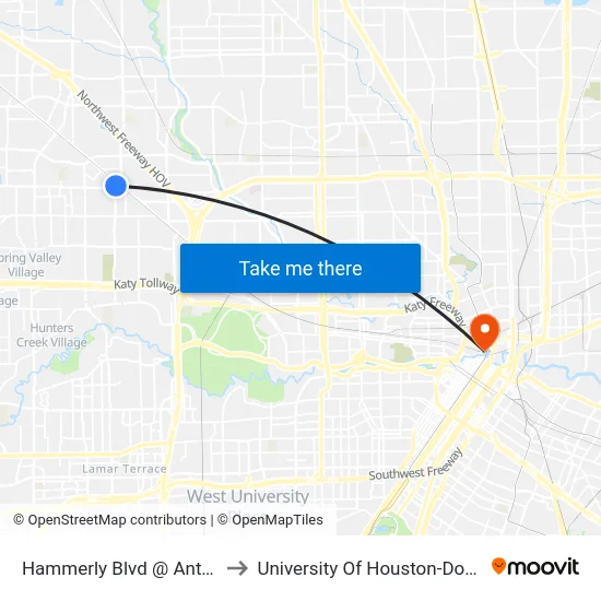 Hammerly Blvd @ Antoine Dr to University Of Houston-Downtown map
