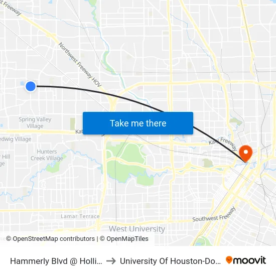 Hammerly Blvd @ Hollister Rd to University Of Houston-Downtown map