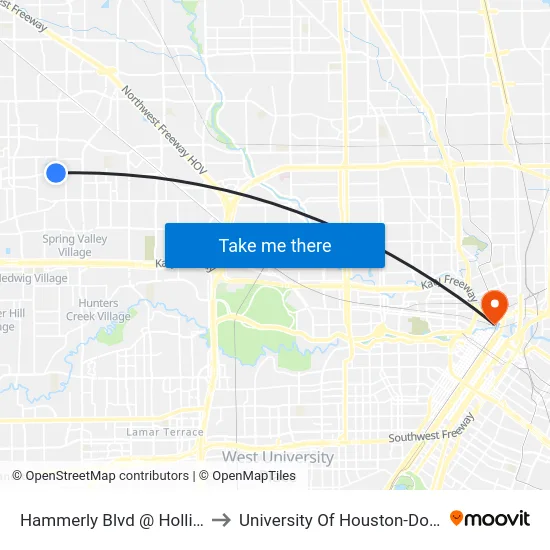 Hammerly Blvd @ Hollister Rd to University Of Houston-Downtown map