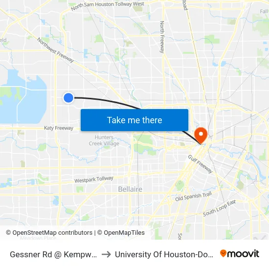Gessner Rd @ Kempwood Dr to University Of Houston-Downtown map