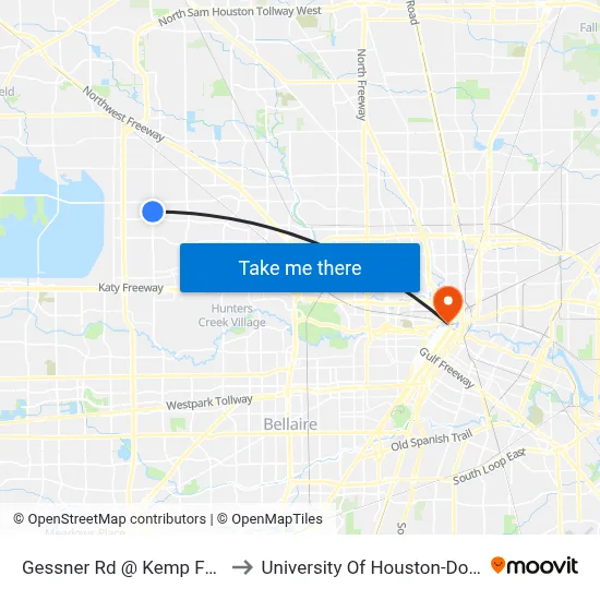 Gessner Rd @ Kemp Forest Dr to University Of Houston-Downtown map