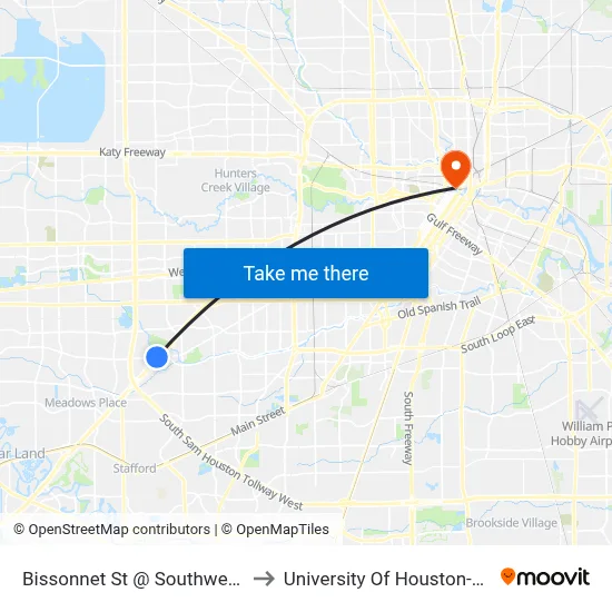 Bissonnet St @ Southwest Freeway to University Of Houston-Downtown map