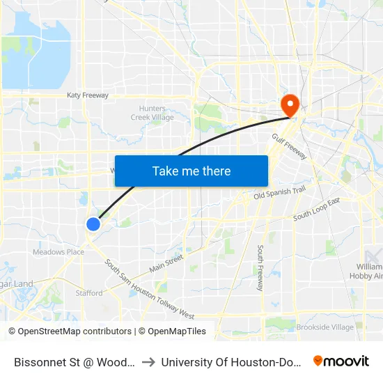 Bissonnet St @ Woodfair Dr to University Of Houston-Downtown map