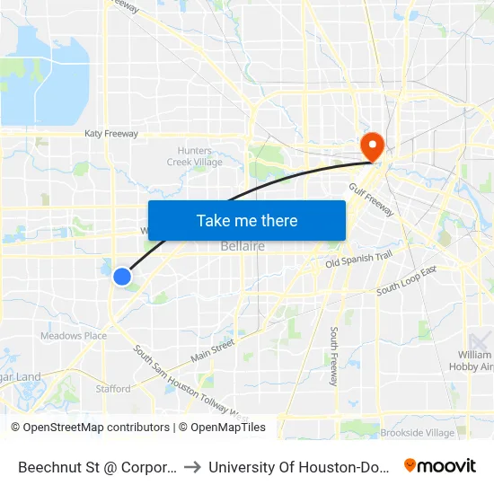 Beechnut St @ Corporate Dr to University Of Houston-Downtown map