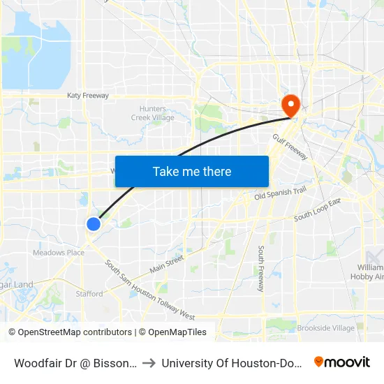 Woodfair Dr @ Bissonnet St to University Of Houston-Downtown map