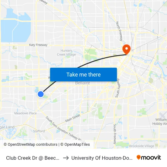 Club Creek Dr @ Beechnut St to University Of Houston-Downtown map