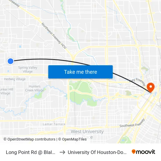 Long Point Rd @ Blalock Rd to University Of Houston-Downtown map