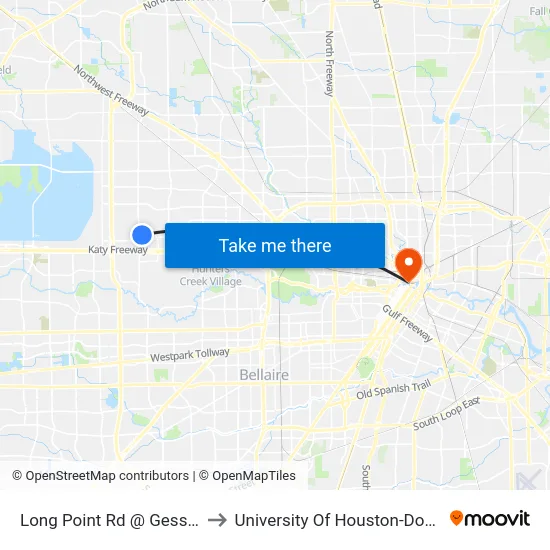 Long Point Rd @ Gessner Rd to University Of Houston-Downtown map