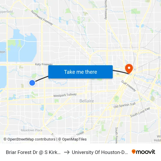 Briar Forest Dr @ S Kirkwood Rd to University Of Houston-Downtown map