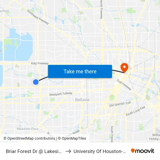 Briar Forest Dr @ Lakeside Estates to University Of Houston-Downtown map