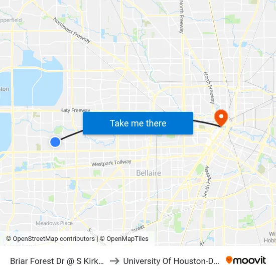 Briar Forest Dr @ S Kirkwood Rd to University Of Houston-Downtown map