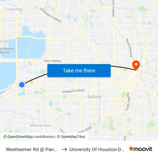 Westheimer Rd @ Panagard Dr to University Of Houston-Downtown map