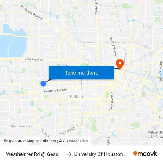 Westheimer Rd @ Gessner Rd MB to University Of Houston-Downtown map