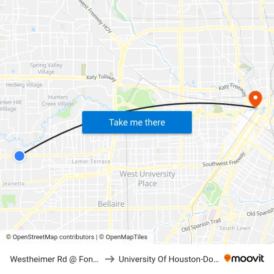 Westheimer Rd @ Fondren Rd to University Of Houston-Downtown map