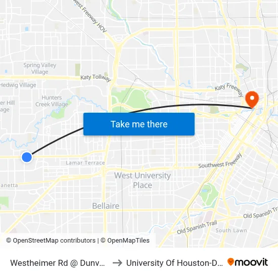 Westheimer Rd @ Dunvale Rd MB to University Of Houston-Downtown map