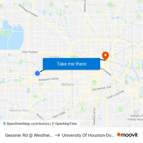 Gessner Rd @ Westheimer Rd to University Of Houston-Downtown map