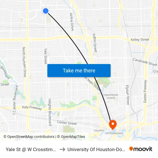 Yale St @ W Crosstimbers St to University Of Houston-Downtown map