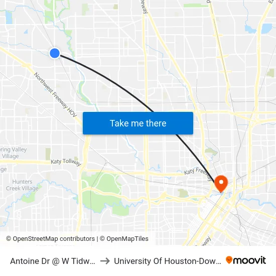 Antoine Dr @ W Tidwell Rd to University Of Houston-Downtown map